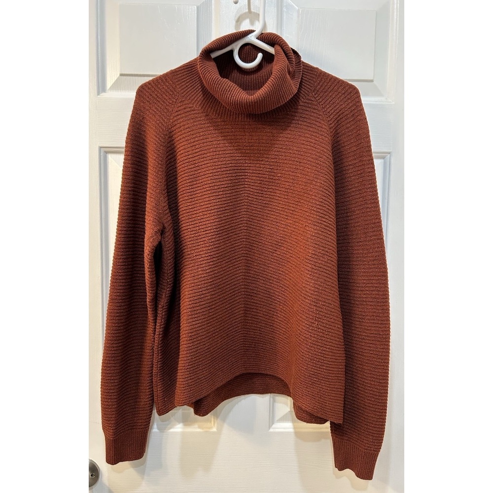 Kuhl Solace Snuggle Up Merino Blend Sweater Sz L Cowl Neck Burnt Orange Casual